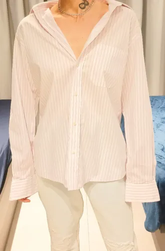 camisa via veneto listrada rosa