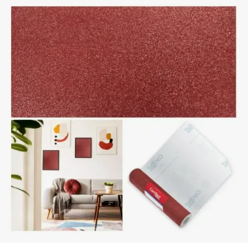 Papel Adesivo Contact Glitter Vermelho 10 Metros - Novo
