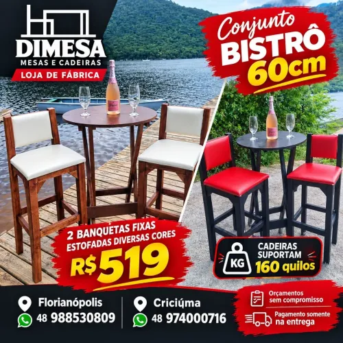 Conjunto mesa bistrô com duas banquetas/ direto da fábrica/ pague na entrega/ *