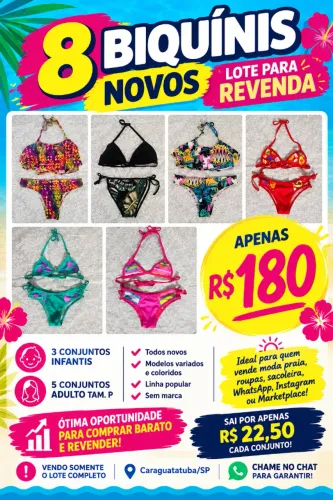 LOTE COM 8 BIQUÍNIS NOVOS PARA REVENDA - INFANTIL E ADULTO