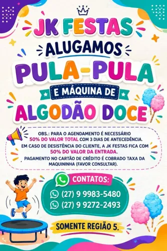 Alugamos pula pula algodão doce e pipoca para festa da sua criança
