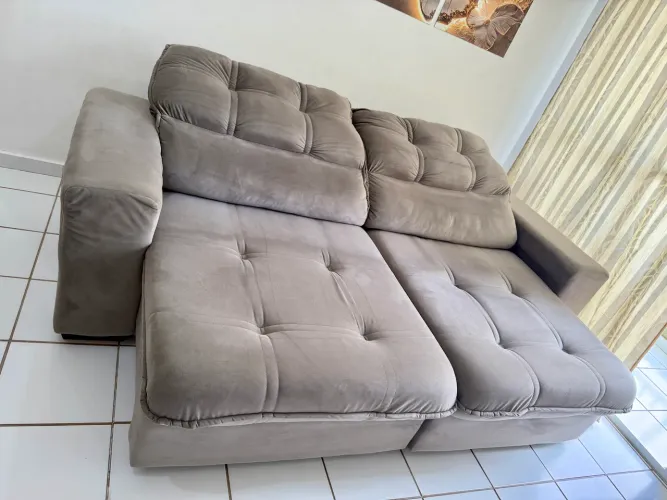 Sofá Retrátil Reclinável 4 Lugares Suede Linoforte - Cinza Grafite