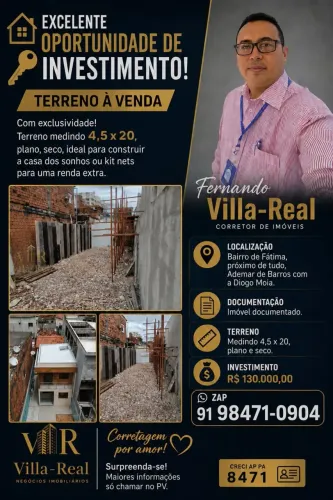 TERRENO PLANO, SECO, DOCUMENTADO E BEM LOCALIZADO, PRÓXIMO DO CENTRO