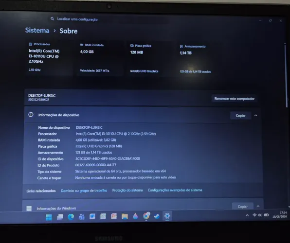 NOTEBOOK SAMSUNG NP550XCJ<br>Intel Core i3 10ª geração