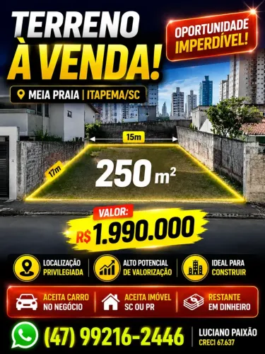 Terreno em Meia Praia Itapema | Aceita Imóvel PR-SC-RS- e Carro