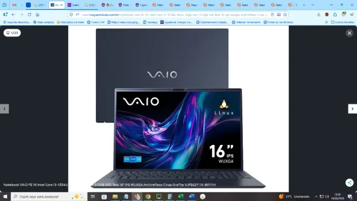 Notebook VAIO FE 16 Intel Core i5-1334U Linux 32GB RAM 512GB SSD Tela 16" IPS WUXGA Antirr