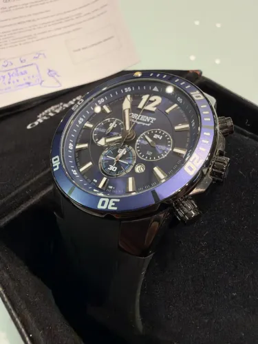 Relógio Orient Cronógrafo Azul 100M Masculino + Caixa + NF