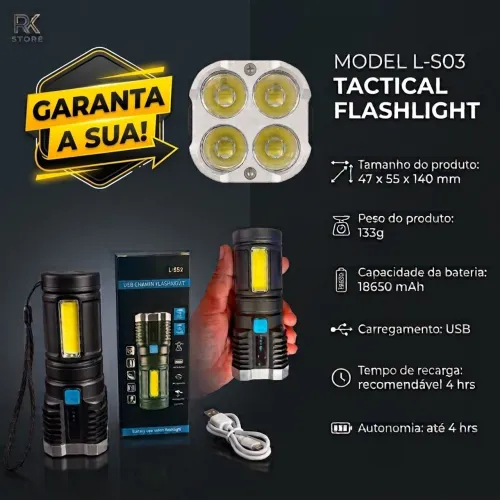LANTERNA DE LED COM 4 CANHÕES, RECARREGÁVEL | MODEL L-S03