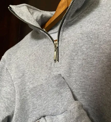 Suéter Masculino Cinza Mescla com Zíper na Gola