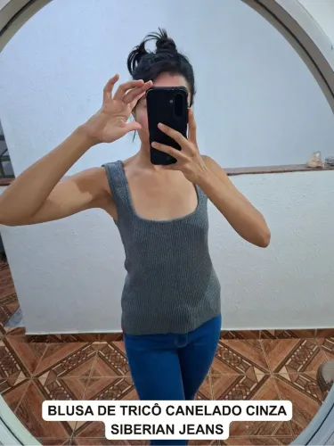 Blusa de Tricô Canelado Cinza Siberian Jeans