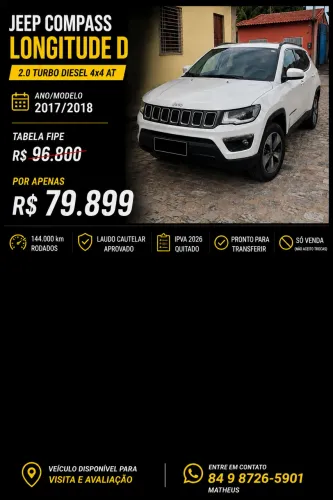 Jeep Compass Longitude 2.0 4X4 Dies. 16V Aut. 2018