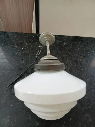 Luminária Lustre Antigo De Teto Vintage Estilo Art Déco Cúpula Em Vidro Leitoso EstiloPeão