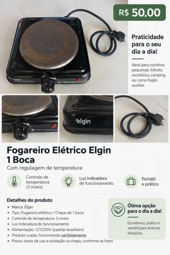 Fogareiro Elétrico Elgin 1 Boca com Regulagem