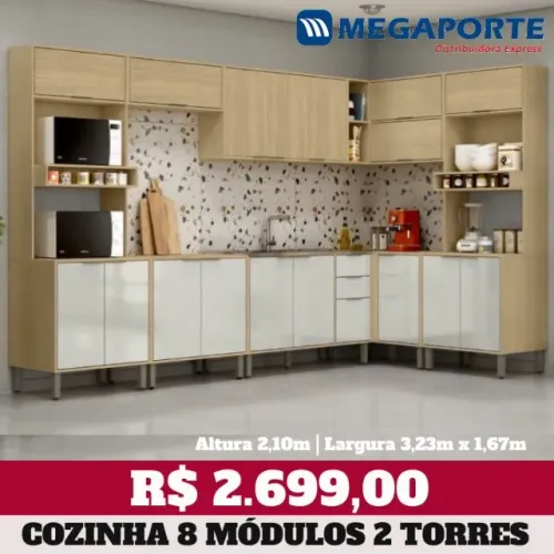 Armário de Cozinha de Canto 8 Módulos com 2 Torres (NOVO) Entrega Grátis! 