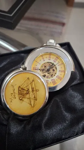 Relógio De Bolso Mecânico Esqueleto - Edição Leonardo Da Vinci -