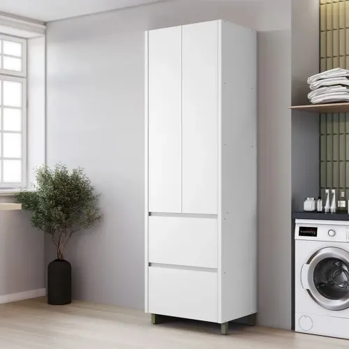Paneleiro 2 Portas 2 Gavetas 70cm 100% MDF Rainha Branco