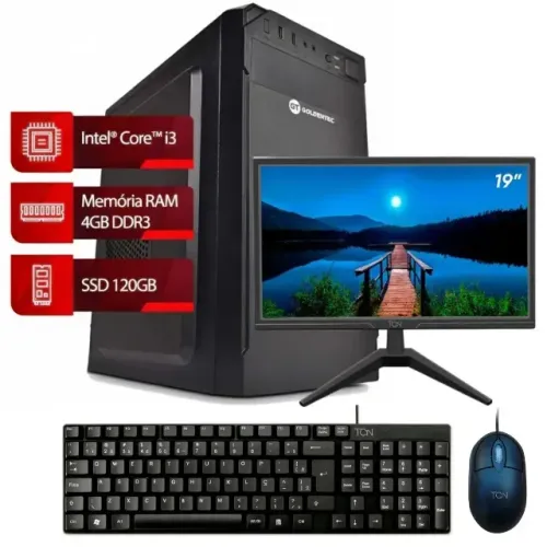 PC Completo i3 4GB SSD 120GB + Monitor 19" + Kit Teclado e Mouse FRETE GRÁTIS