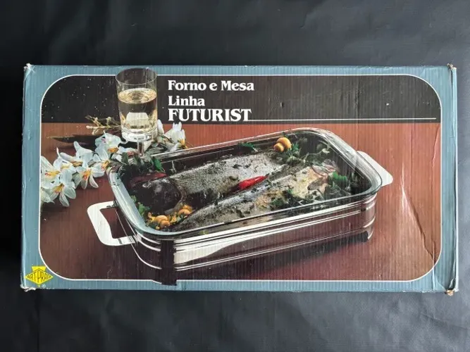 Suporte em Aço Inox 18/8 Linha Futurist Pratinox com Travessa em Vidro Temperado