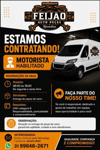 VAGA DE EMPREGO MOTORISTA ( entrega de peças automotivas)