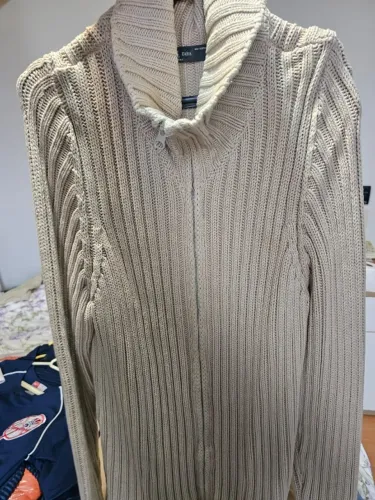 Casaco Zara de tricô bege com zíper L - 100% algodão