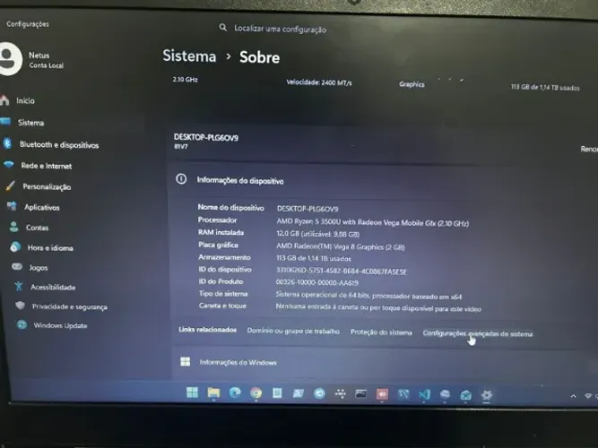 Notebook lenovo Ryzen 5 3500u