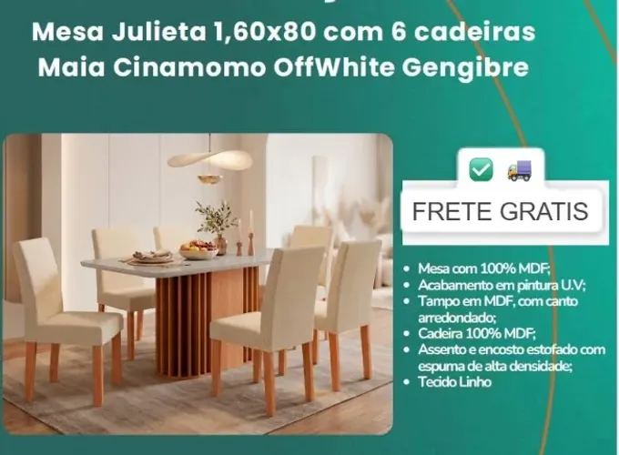 *Mesa Julieta 160x80 c/6 cadeiras maya - 