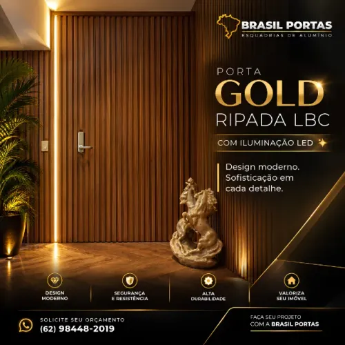 Porta Gold Ripada LBC com iluminação LED