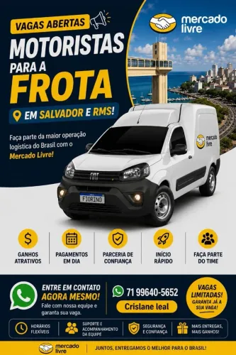 VAGA MOTORISTAS - MERCADO LIVRE | SALVADOR E REGIÃO METROPOLITANA