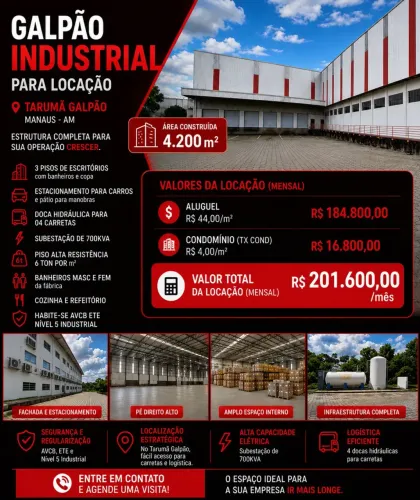 ALUGO GALPÃO DE 4200 M2 NOVO TORQUATO TAPAJÓS