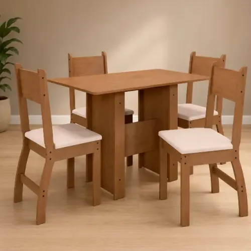Novo! Mesa de Jantar Milano com 4 Cadeiras Carvalho/Savana