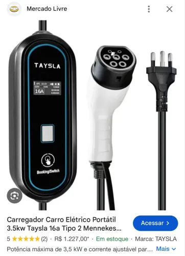 Carregador Portátil Veicular Taysla 3.5kW 16A Tipo 2
