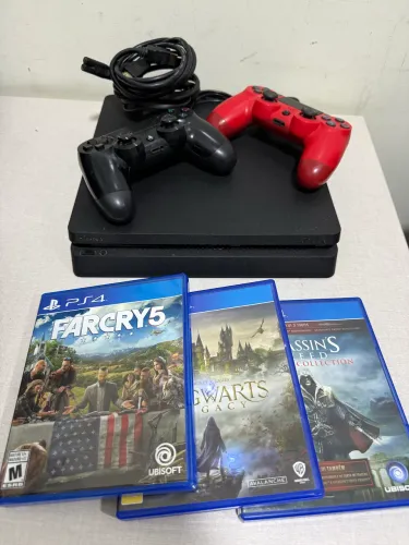 Vídeo game ps4 slim 2 controle e 3 jogos tudo perfeito