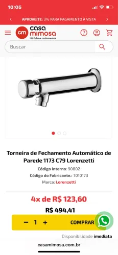 Torneira automático de Parede 1173 C79 Lorenzetti 