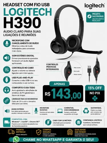 HEADSET COM FIO USB LOGITECH H390