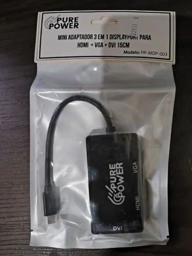 Mini Adaptador 3 em 1, DisplayPort para HDMI + VGA + DVI 15CM, Pure Power