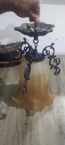 Lustre Pendente Vintage Estilo Colonial - Cúpula Vidro Âmbar Trabalhado