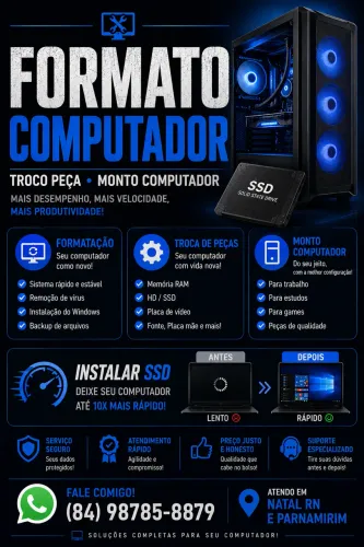 Formatação, troca ou instalação de peças para pc e notebook