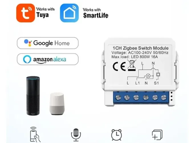 Mini Módulo Relé Inteligente Paralelo 2 Canais Zigbee Tuya Alexa Automação COD-AM563  