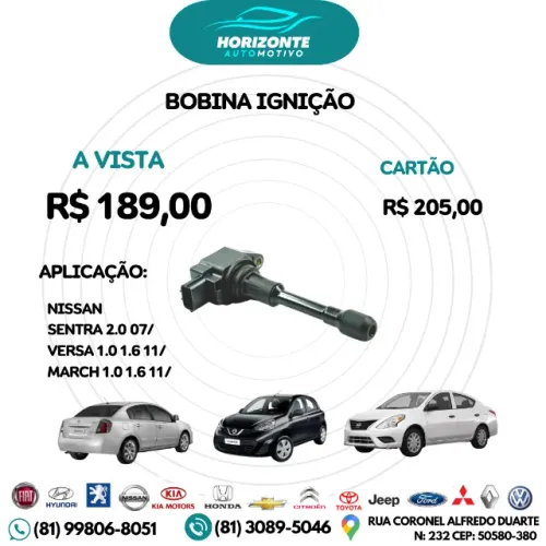 Bobina ignição Sentra tiida 07/ versa march 1.0 1.6 12/ caneta 