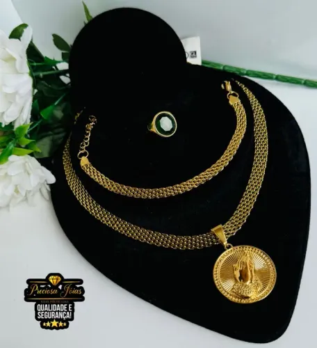 Conjunto de 3 peças em aço inoxidável - corrente, pulseira e anel