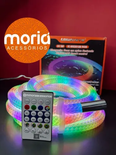 Mangueira Neon Led USB em Nylon Redondo Digital com controle infravermelho e Aplicativo