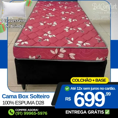 Cama Box Solterio 100% Espuma D28 + 1 travesseiro de Brinde