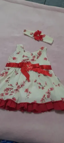Vestido Bebê Floral Vermelho Com Laço