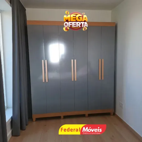 Guarda Roupa em MDF 6 Portas 2 Gavetas Promoção - Brinde Kit Pés!