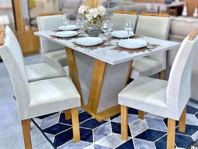 Mesa de Jantar em Madeira com 6 Cadeiras