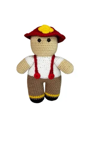 Boneco Bombeiro em Crochê Amigurumi Pelúcia Profissão 