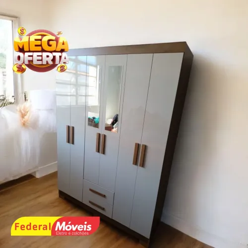 Guarda Roupa Solteiro 6P c/ Espelho 1,36m Mega Oferta - Temos Crediário
