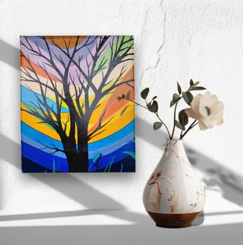 Mini Quadro com Árvore Morta Decorativo Pintado