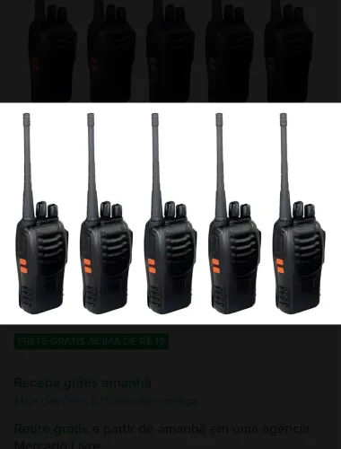 Kit 5 Radio Comunicador Walktalk 12km Profissional Segurança