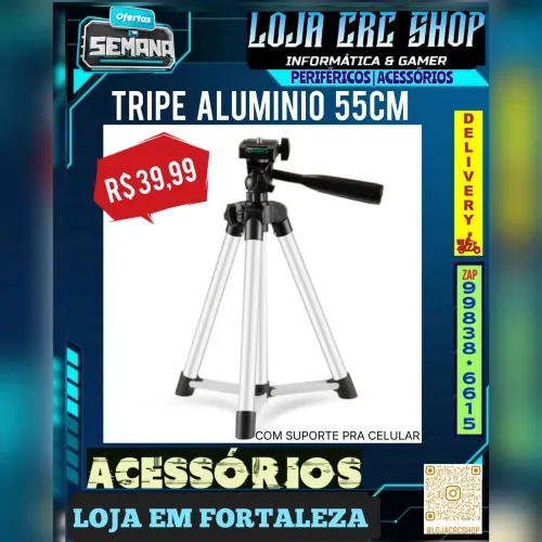 Tripé para Celular 55cm - Alumínio - Com Suporte